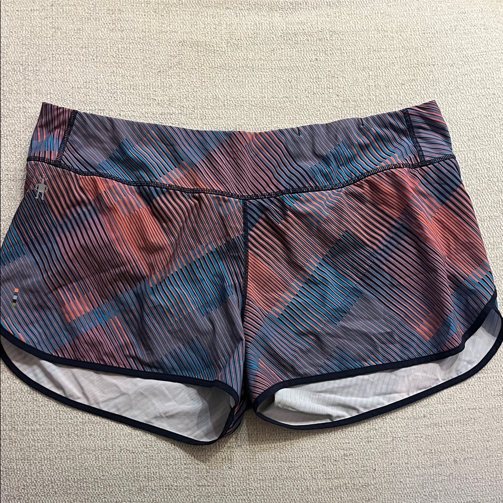 Smartwool Women’s Athletic Running Shorts in Blue and Coral Pattern